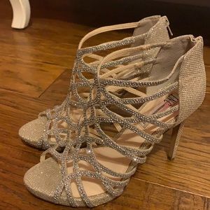 INC champagne studded, caged heels